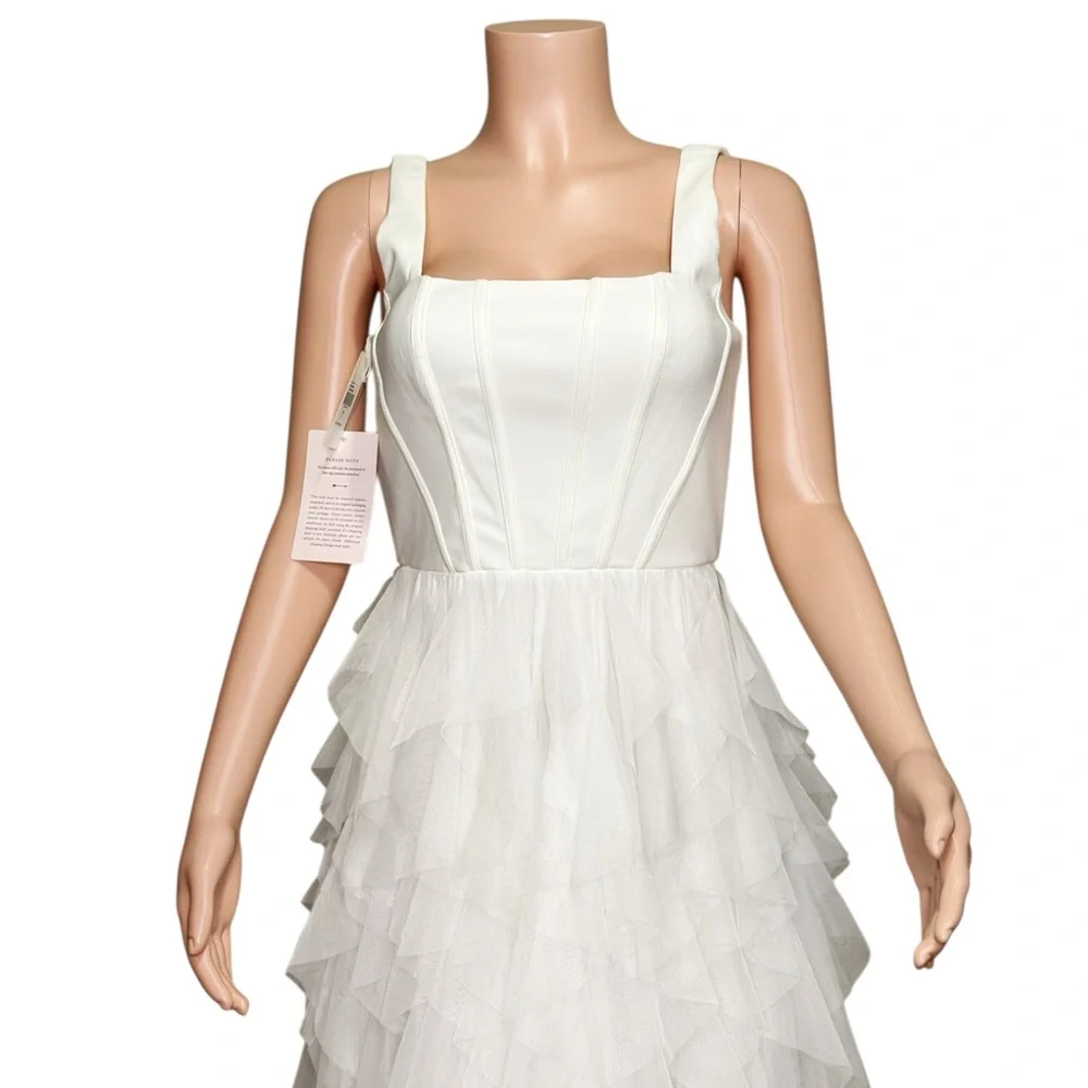 BHLDN Jada Tiered Tulle Midi Dress, White, Small - Picture 11 of 14
